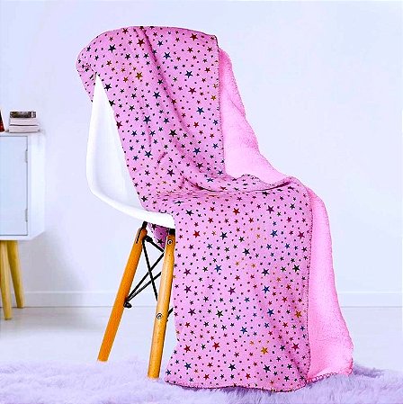 Cobertor Infantil Dupla Face Fleece + Sherpa - Estrelas