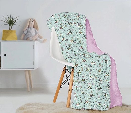 Cobertor Infantil Dupla Face Fleece + Sherpa - Balões
