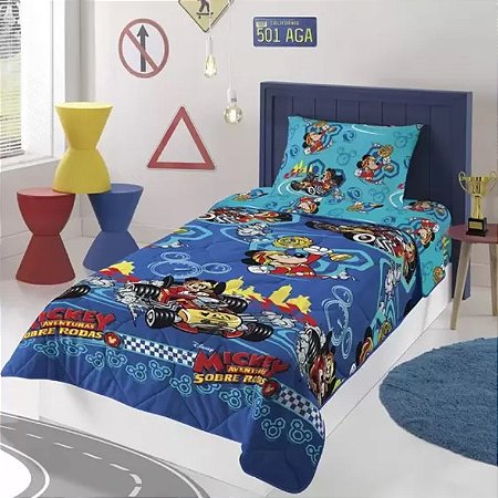 Edredom Infantil Dupla Face Microfibra - Mickey Aventuras Sobre Rodas