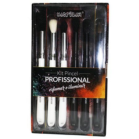 Kit Macrilan com 6 pincéis profissionais para esfumar e iluminar WB500