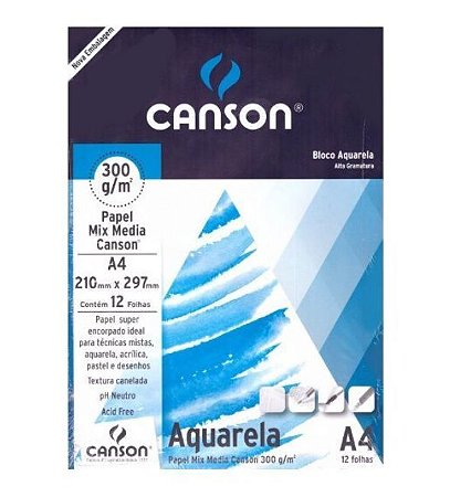 Bloco De Papel Canson Desenho Aquarela 300g A4 12 Folhas