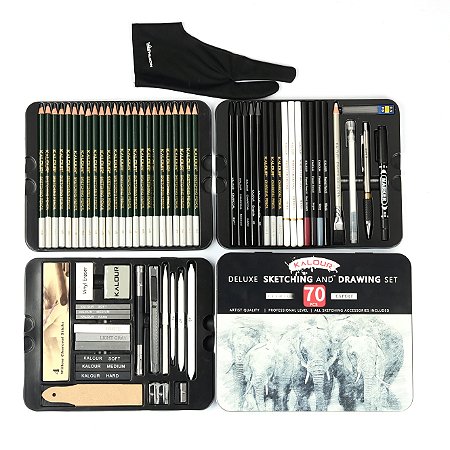 Kit Desenho Realista Profissional 70pç Kalour Original Metal