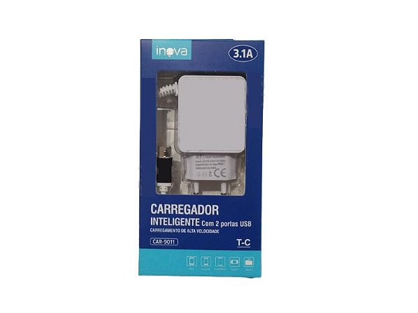 Carregador Inova 3.1A Type C 2 Entradas USB - Cabo Embutido
