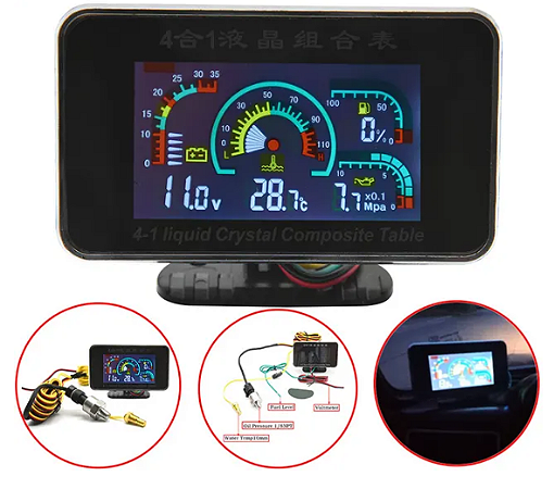 Medidor Carro 4em 1 Óleo Combustível Pressão Temperatura LCD