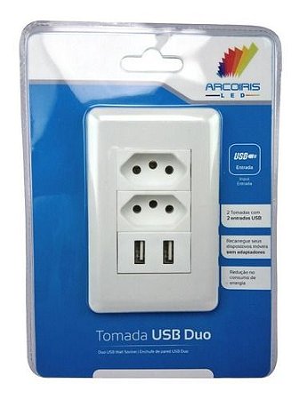 Tomada de Parede USB Duo - Arco Ìris Led