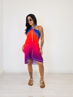 Pareô com botão - Estampa Degradê Azul e Rosa