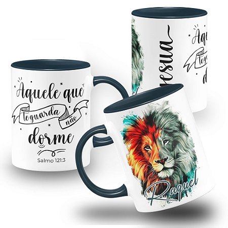 Caneca Evangélica Gospel Personalizada com Nome Aquele Que te Guarda Não Dorme Salmos 121.3