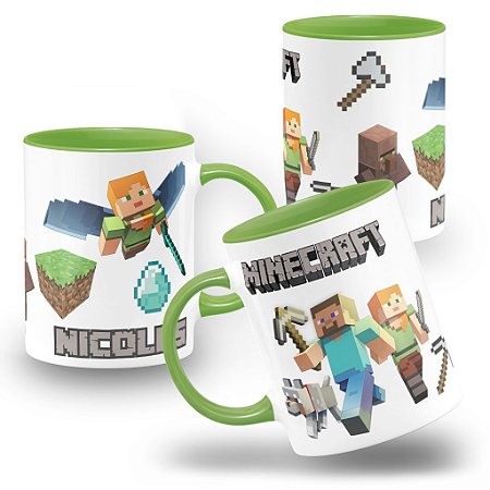 Caneca Desenho Gamer Minecraft Infantil Nome Personalizado