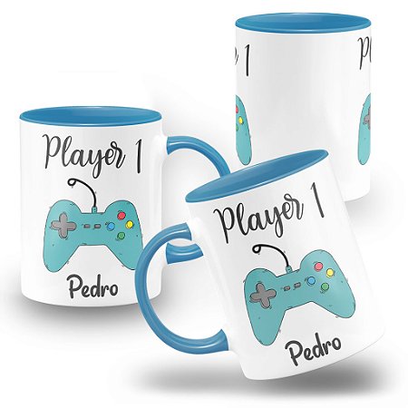 Caneca Casal Player 1 Player 2 Com Nome Personalizada Controle 1 Controle 2 kit 02