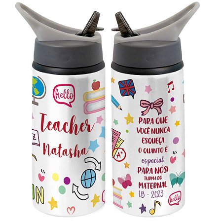 Garrafa Squeeze Professor Inglês Teacher Agradecimento Nome