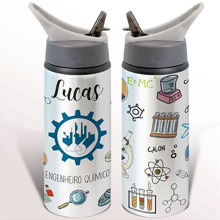 Garrafa Squeeze Engenharia Química Profissão Engenheiro Químico Personalizada com Nome