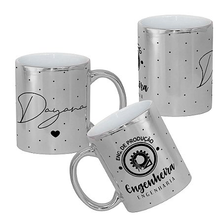 Caneca Profissão Engenharia de Produção Com Nome Engenheiro de Produção Metalizada