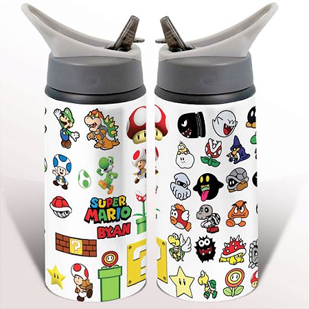Garrafa Squeeze Mário Bros Gamer Personalizada com Nome 01