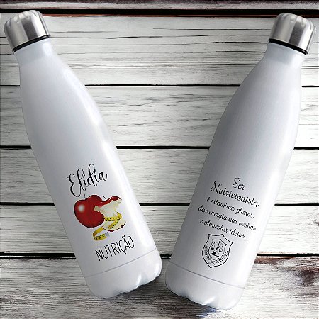 Garrafa Térmica Profissão Nutricionista Nutrição Maçâ Personalizada com Nome