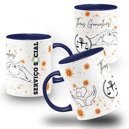 Caneca Profissão Assistente Social Minimalista Brasão Personalizada com Nome Feminino