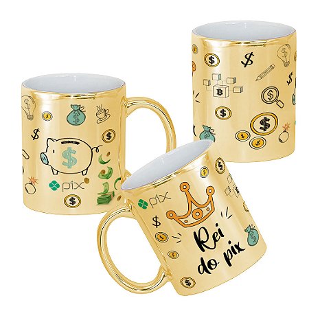Caneca Rei do Pix Personalizada Com Nome Metalizada