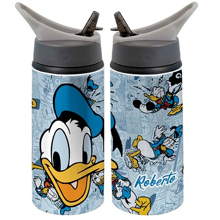 Garrafa Squeeze de Alumínio Pato Donald Desenho Infintil Personalizada Com Nome