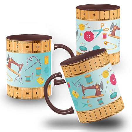 Caneca de Profissão Costureira ,Artesã ,Fita Métrica,fundo collor Personalizada com Nome