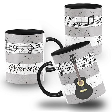 Caneca Violão Instrumentos Musicais Cifras com Nome Personalizada