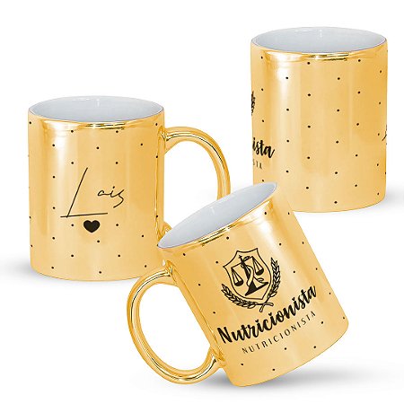Caneca Nutrição Profissão Nutricionista Brasão Metalizada Com Nome