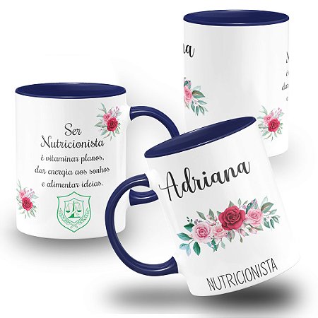 Caneca Nutrição Profissão Nutricionista Floral Colorida Com Nome