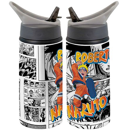 Garrafa Squeeze Naruto Anime Personalizada Desenho Infantil Branco