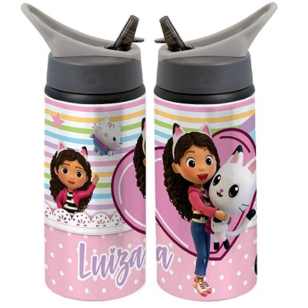 Garrafa Squeeze A Casa Mágica da Gabby Desenho Infantil Com Nome Personalizado