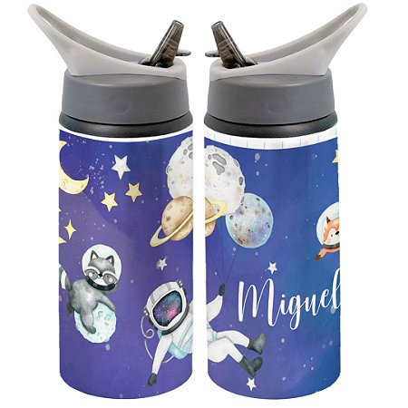Garrafa Squeeze Astronauta Piloto Espaço Desenho Infantil com Nome Personalizado