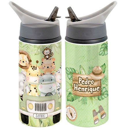 Garrafa Squeeze Safari Floresta Baby Desenho Infantil com Nome Personalizado 02