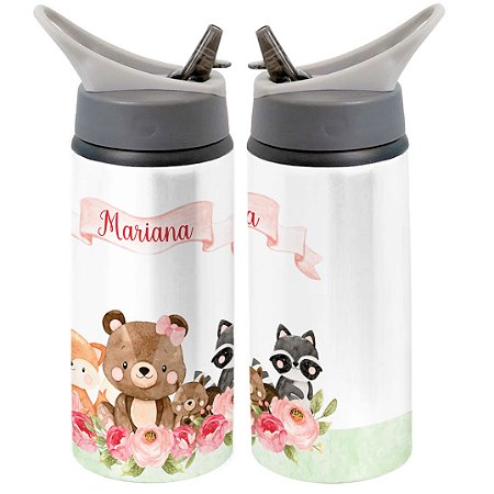 Garrafa Squeeze Bosque Floresta Desenho Infantil com Nome 01