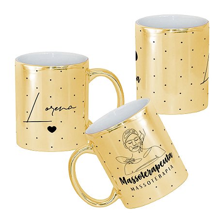 Caneca de Massoterapia Profissão Massoterapeuta Metalizada com Nome