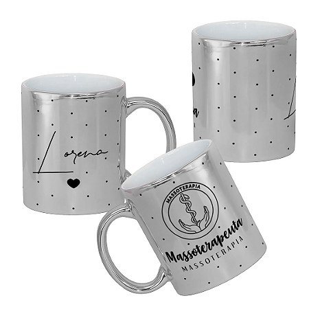 Caneca de Massoterapia Profissão Massoterapeuta Símbolo Matalizada com Nome Personalizado