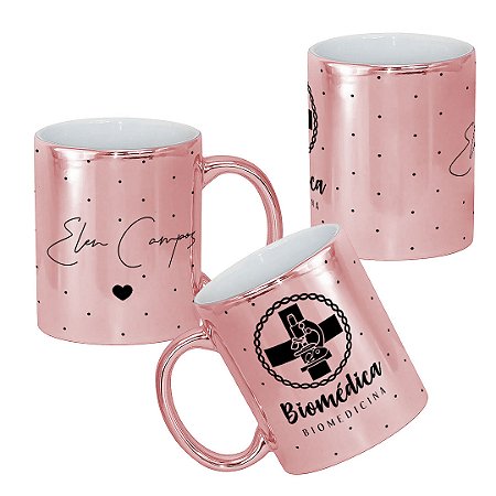 Caneca de Biomedicina Metalizada Profissão Biomédica Biomédico com Nome