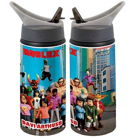 Garrafa Squeeze Roblox Gamer Cidade Azul Personalizada com Nome