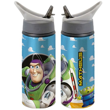 Garrafa Squeeze Boneco Buzz Lightyear Toy Story Com Nome Desenho Infantil Personalizada Com Nome