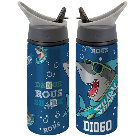 Garrafa Squeeze Tubarão Fundo do Mar Personalizada com Nome
