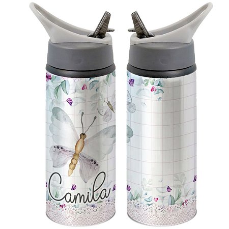 Garrafa Squeeze Borboleta Personalizada com Nome