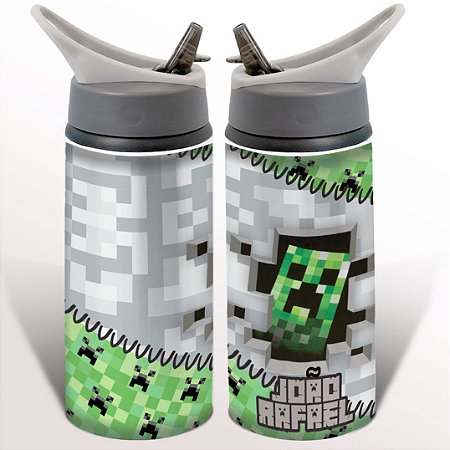 Garrafa Squeeze Minecraft Lateral Verde Personalizada com Nome