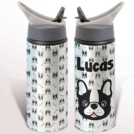 Garrafa Squeeze Buldogue Frances RB Infantil Com Nome Personalizado