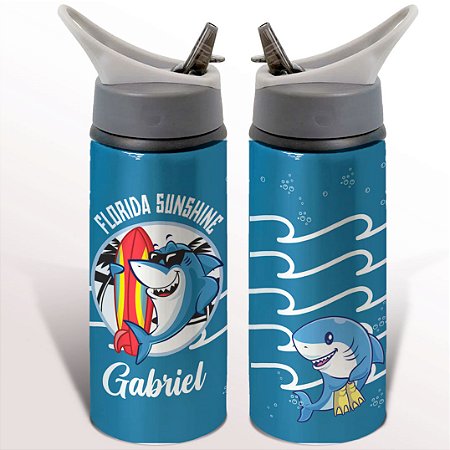 Garrafa Squeeze Tubarão Shark Florida Infantil Com Nome Personalizado