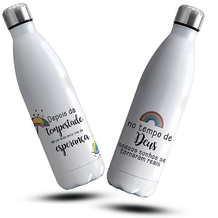 Garrafa Gospel No Tempo de Deus Térmica com Frase Personalizada