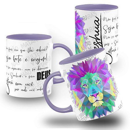 Caneca Gospel Ser Forte e Corajoso Josué 1.9 Cara de Leão Evangelica
