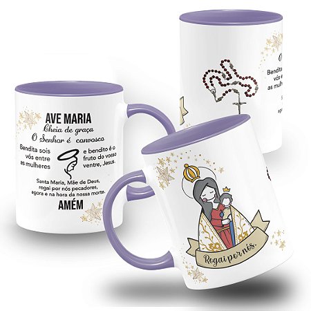 Caneca Oração Ave Maria Cheia De Graça Rogai Por Nós