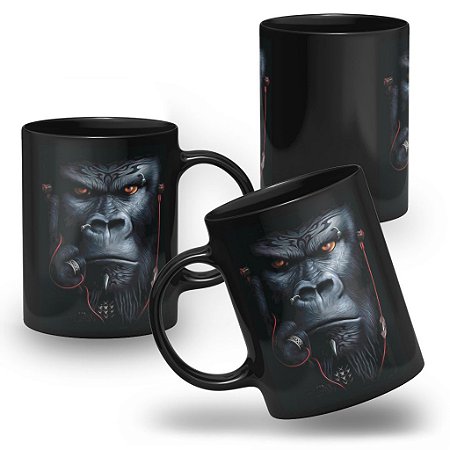 Caneca Gorila de Fone de Ouvido 100% Preta