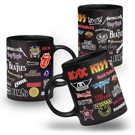 Caneca Especial Rock And Roll Melhores Bandas 100% Preta