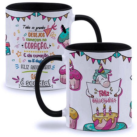 Caneca Aniversário Todos os Grande Desejos Começam no Coração