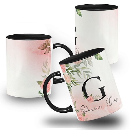 Caneca Com Nome Inicial Alfabeto Floral