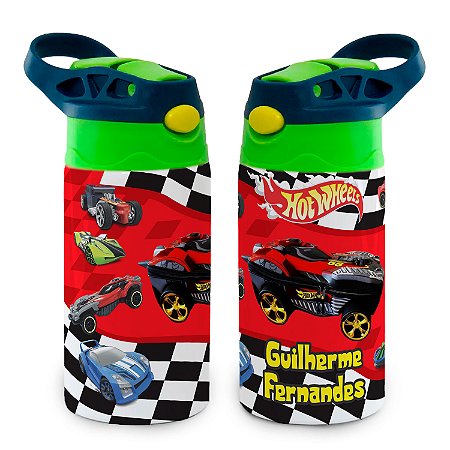 Garrafa Hot Wheels Carros Corrida Térmica Bico de Silicone