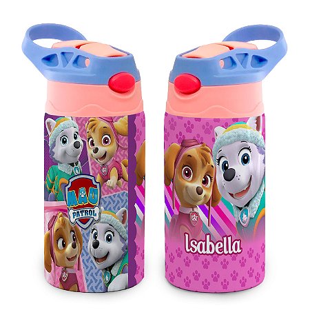 Garrafa Patrulha Canina Rosa Térmica Bico de Silicone com Nome
