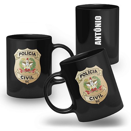 Caneca Polícia Civil do Estado de Santa Catarina 100% Preta